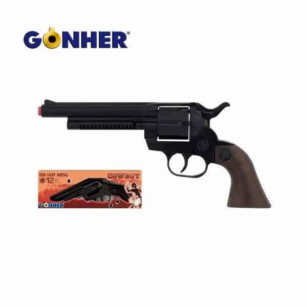 Gonher Cowboy Revolver Cavalry Style 12 Shot Cap Gun Faux Wood Grip