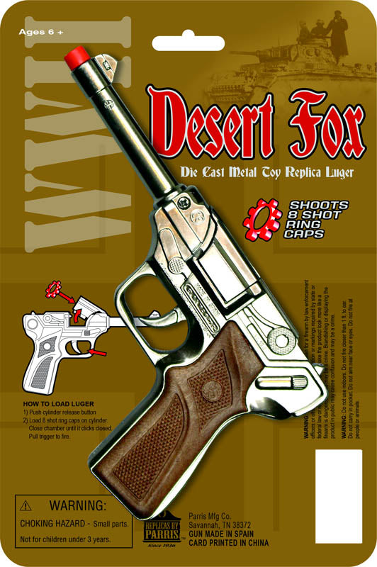 Desert fox die cast metal toy replica luger shoots 8 shot ring caps